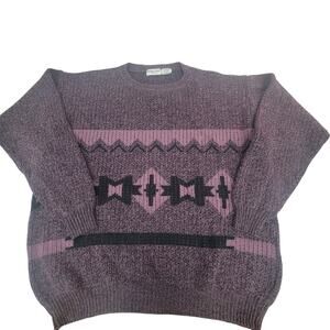 Vintage Career Club Geometric Southwestern Sweater Tall XL Purple Wool Blend